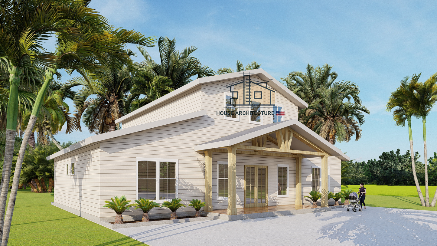 BD0003: Barndominium House 2 Story 58'x56' - 4 Bedroom, 4 Bathroom