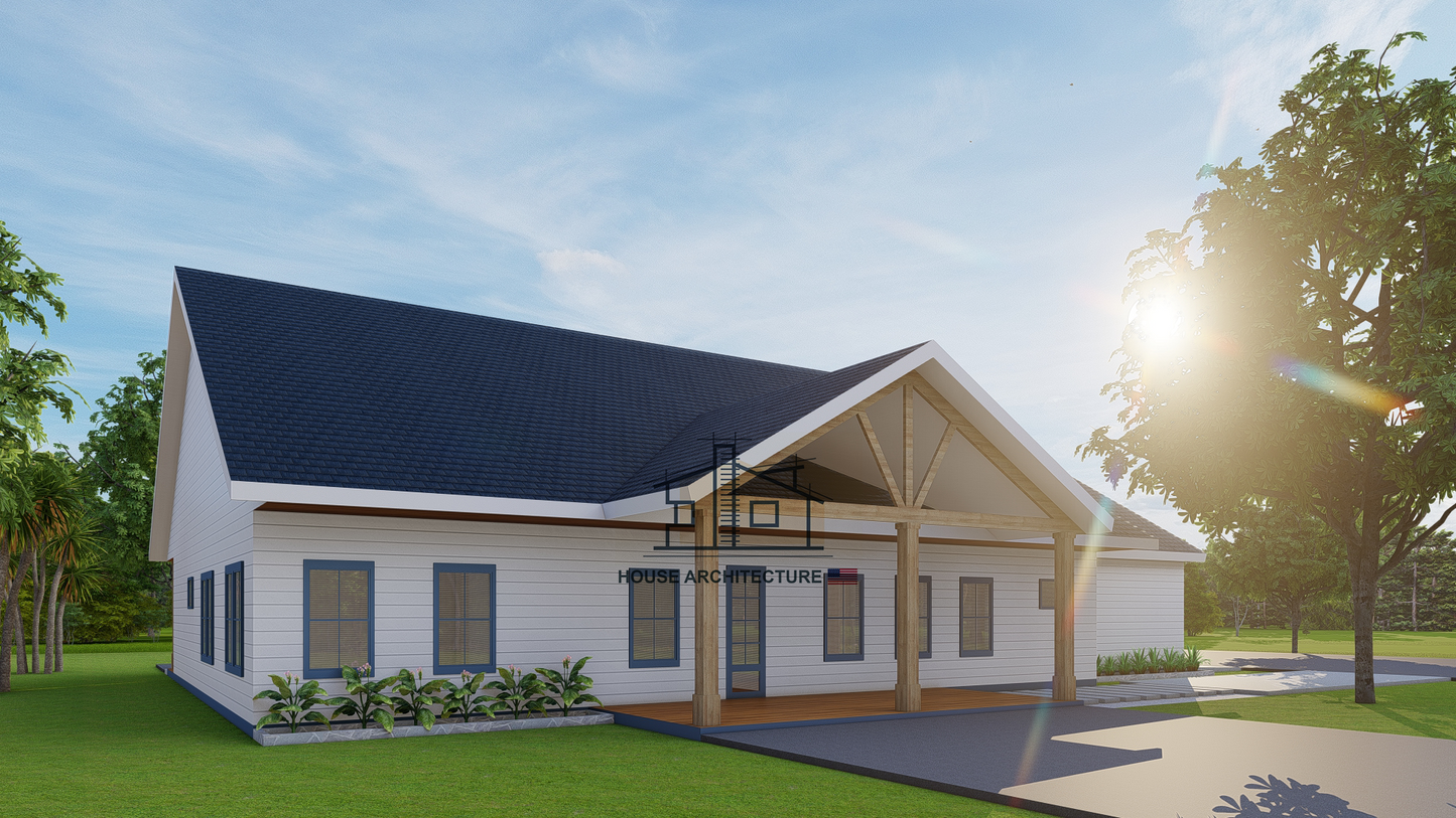 BD0001: Barndominium House 86'x76' - 4 Bedroom, 3 Bathroom, Garage 3 car