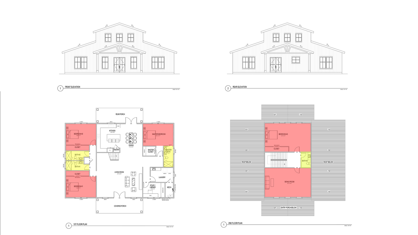 BD0003: Barndominium House 2 Story 58'x56' - 4 Bedroom, 4 Bathroom