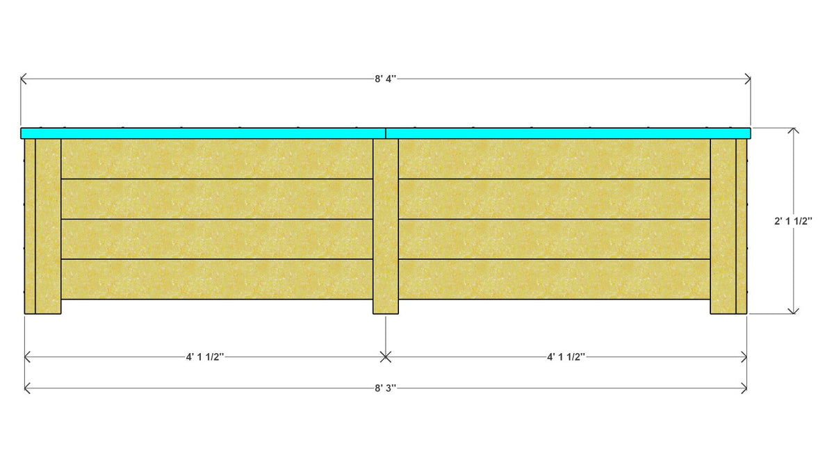 Long Raised Garden Bed Plan 100" x 31" x 25.5" – front drawing