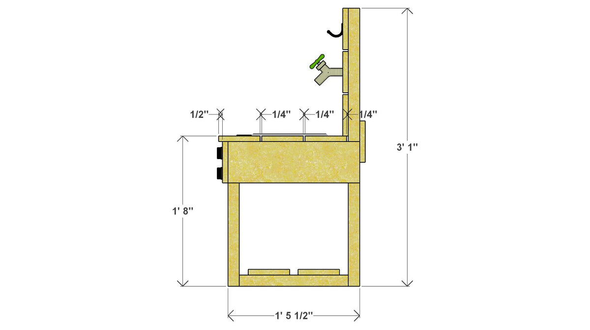 Mud Kitchen Plan with 1 TROFAST Bin 35" x 19.5" x 37" – side view drawing