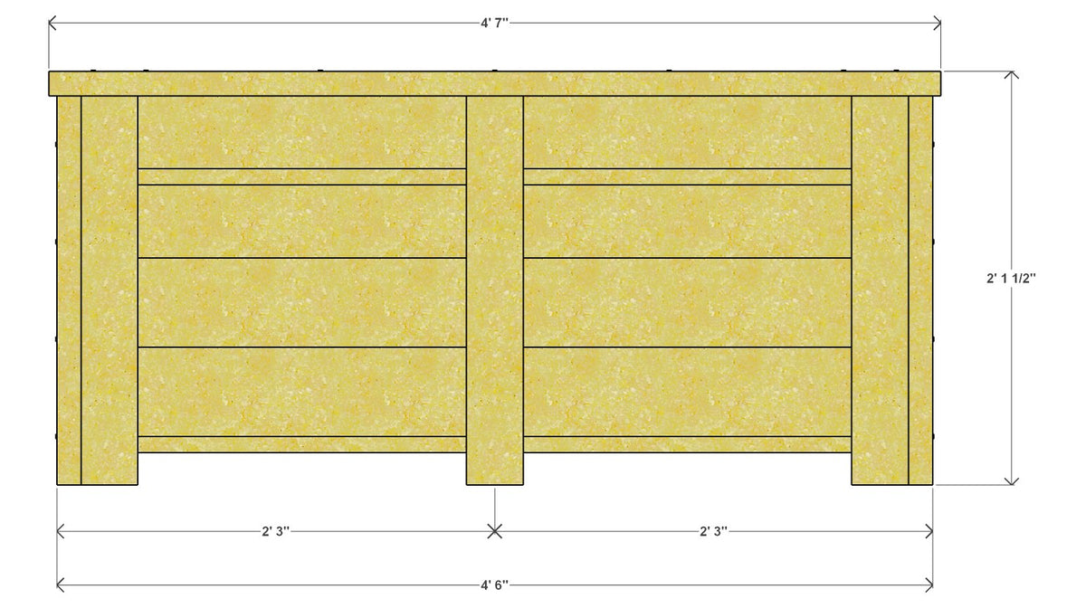 Raised Garden Bed Plan 55" x 31" x 25.5" – front drawing