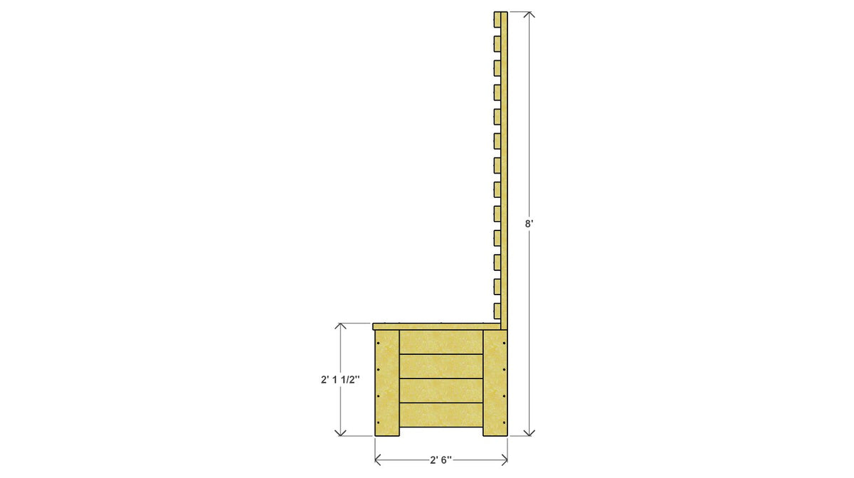 Raised Garden Bed with Privacy Screen Plan 100" x 30.5" x 96" – side drawing