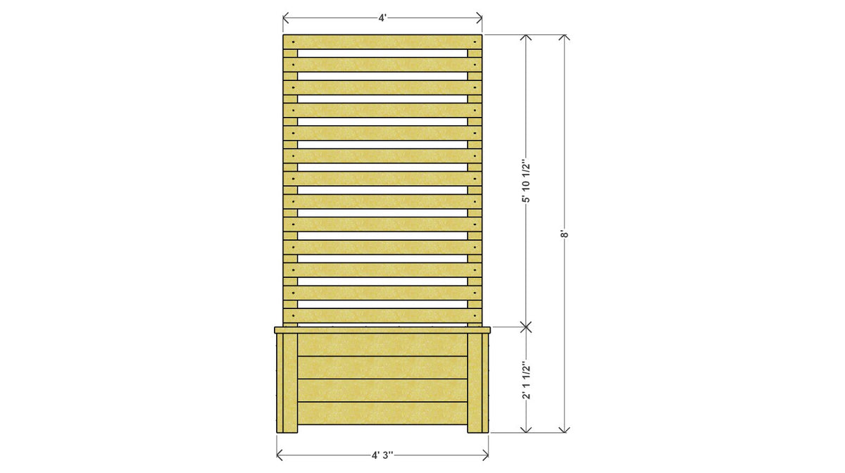Raised Garden Bed with Privacy Screen Plan 52" x 30.5" x 96" – front drawing