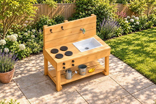Mud Kitchen Plans Free Download – 1 Sink Bin with Backsplash