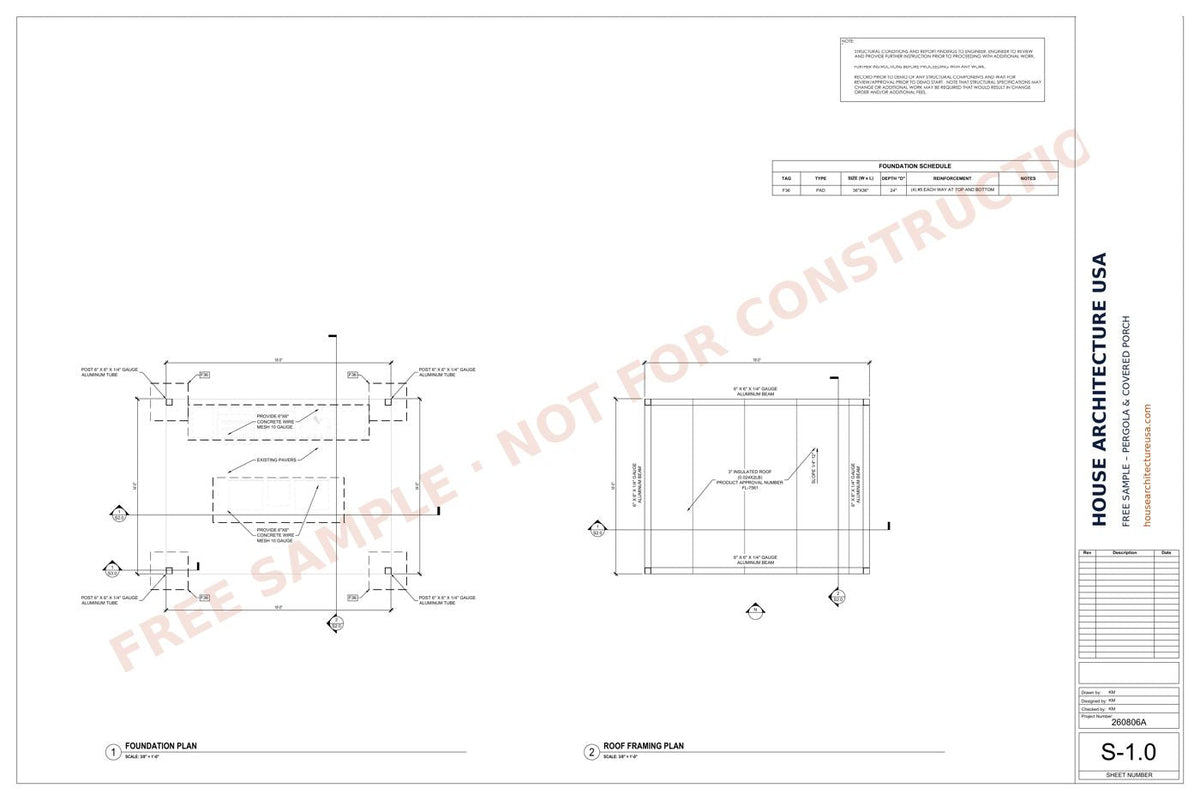 Pergola & Covered Porch Permit Drawing sample sheet