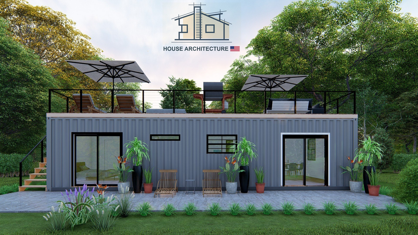 SC0002: 2x40 Foot Shipping Container House Plans | Container Home Plans | Tiny House