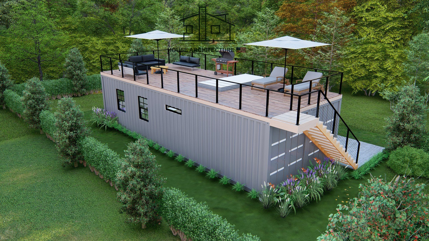 SC0002: 2x40 Foot Shipping Container House Plans | Container Home Plans | Tiny House