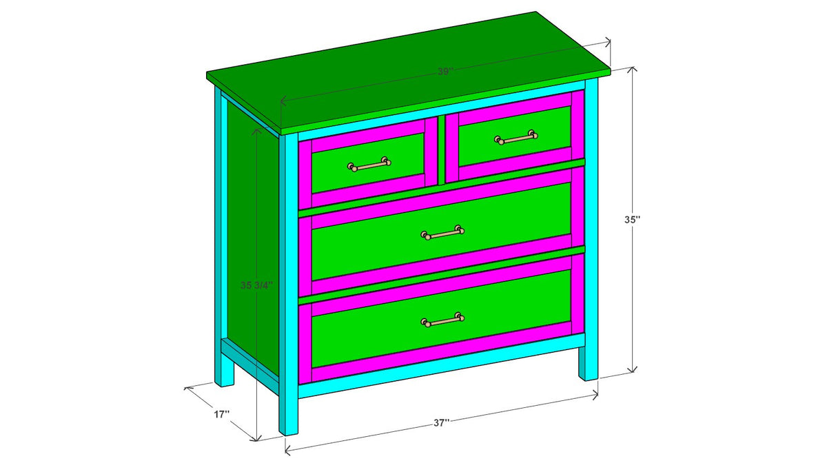 4-Drawer Chest Dresser Plan 17" x 37" x 35" – 3d view drawing