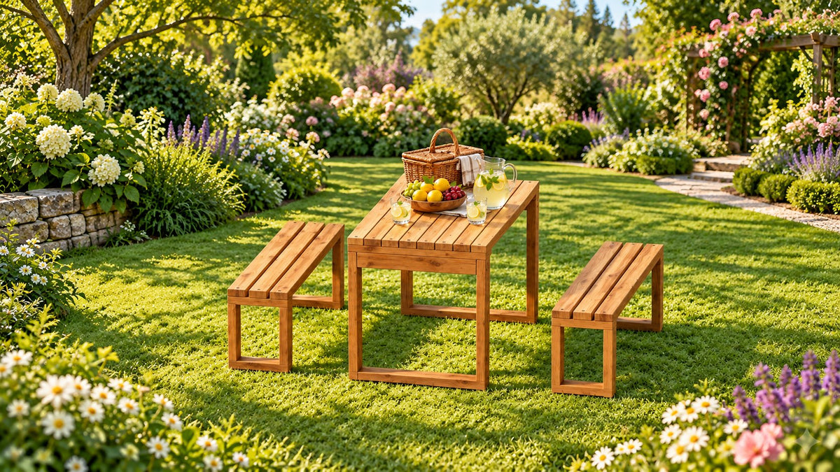 48" Garden Picnic Table & Bench Set – rendering