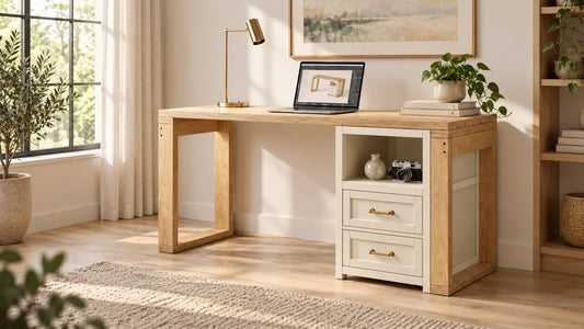 60" Computer Desk with Two Drawers and Open Shelf – rendering