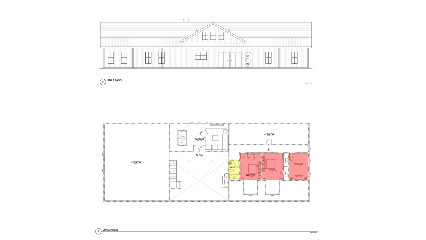 BD0009: Barndominium House 2 Story 105'x60' - 6 Bedroom, 5 Bathroom, Garage 4 car