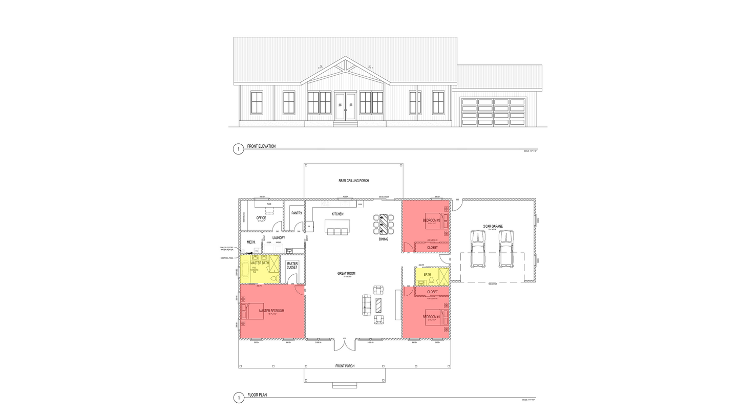 BD0004: Barndominium House 84'x62' - 3 Bedroom, 2 Bathroom, Garage 2 car