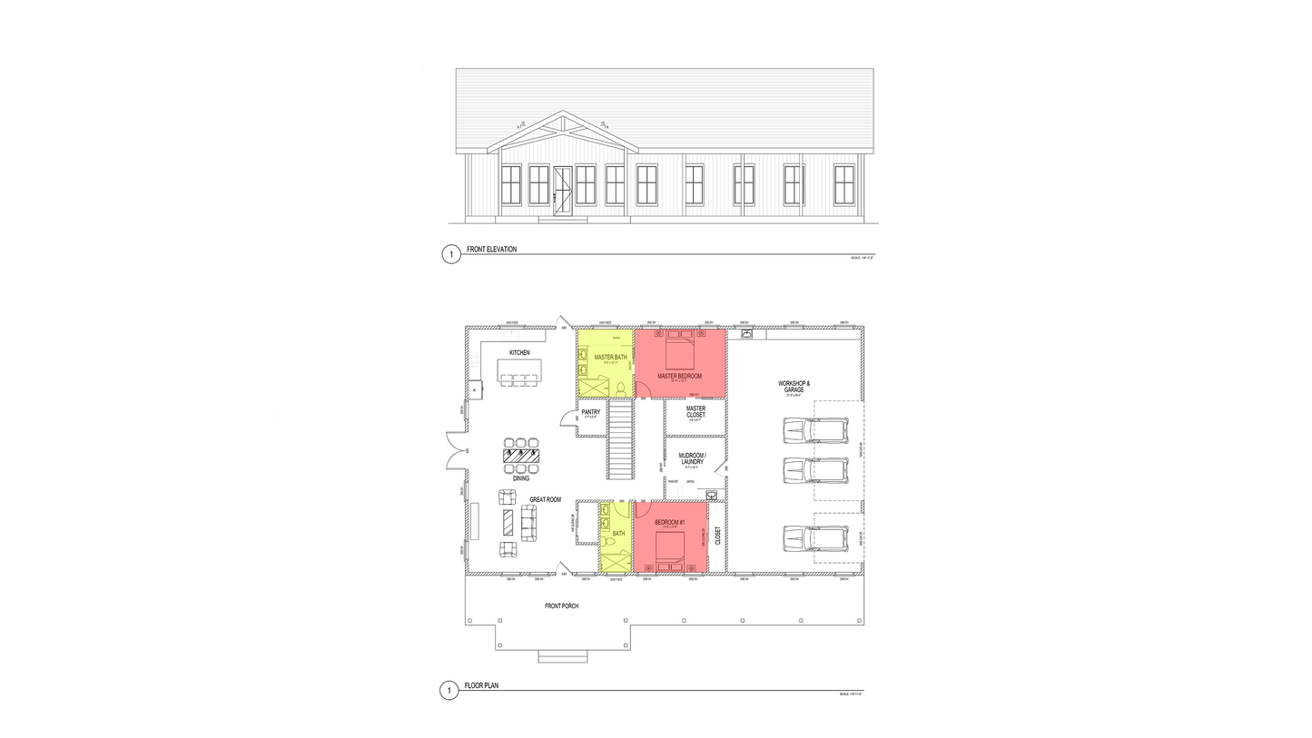 FH0008: Farmhouse 64'x52' - 2 Bedroom, 2 Bathroom, Garage 3 car