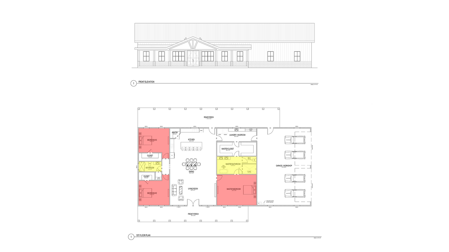 BD0007: Barndominium House 58'x88' - 3 Bedroom, 2 Bathroom, Garage 4 car