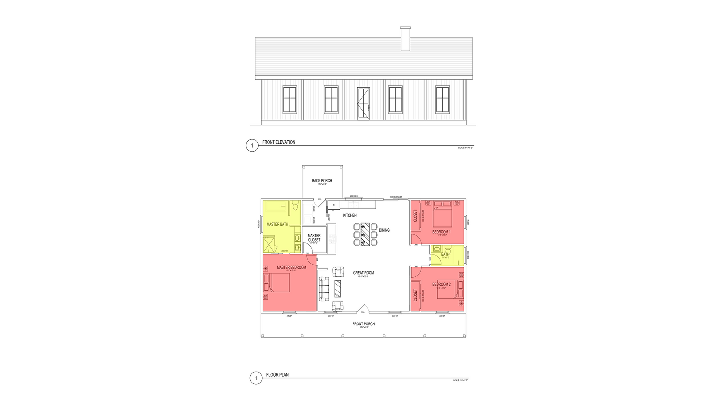 BD0012: Barndominium House 50'x34' - 3 Bedroom, 2 Bathroom