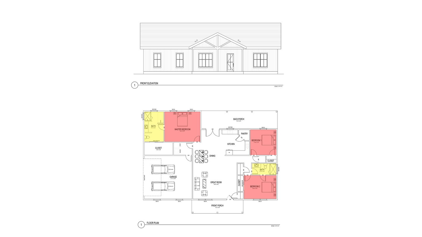 FH0011: Farmhouse 40'x60' - 3 Bedroom, 2 Bathroom, Garage 2 car