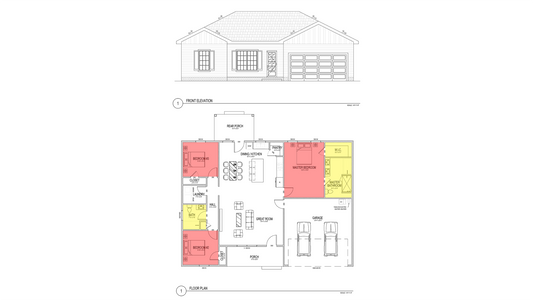 BD0015: Barndominium House 46'x52' - 3 Bedroom, 2 Bathroom, Carport 2 car