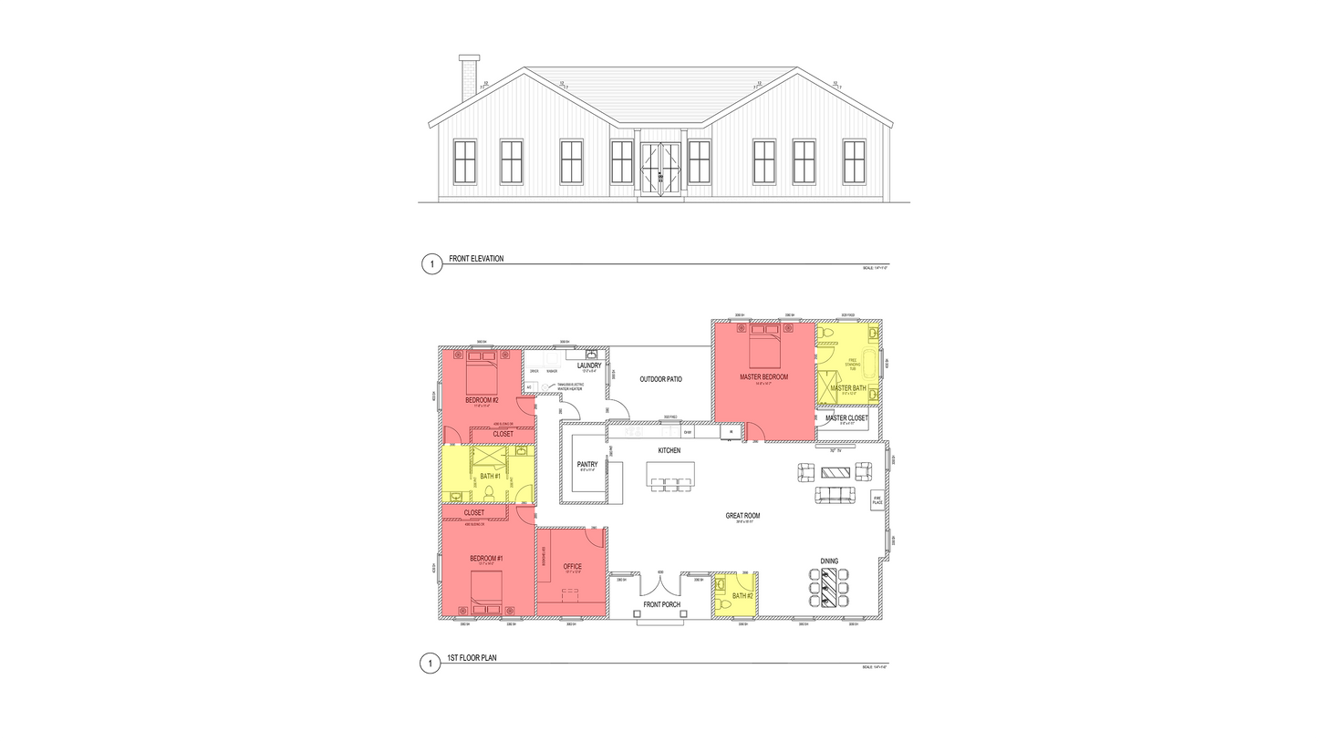 FH0003: Farmhouse 66'x44' - 3 Bedroom, 3 Bathroom, 1 Office