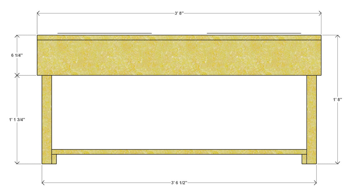 Double Bin Sensory Table Plan 44" x 17" x 20" – front drawing