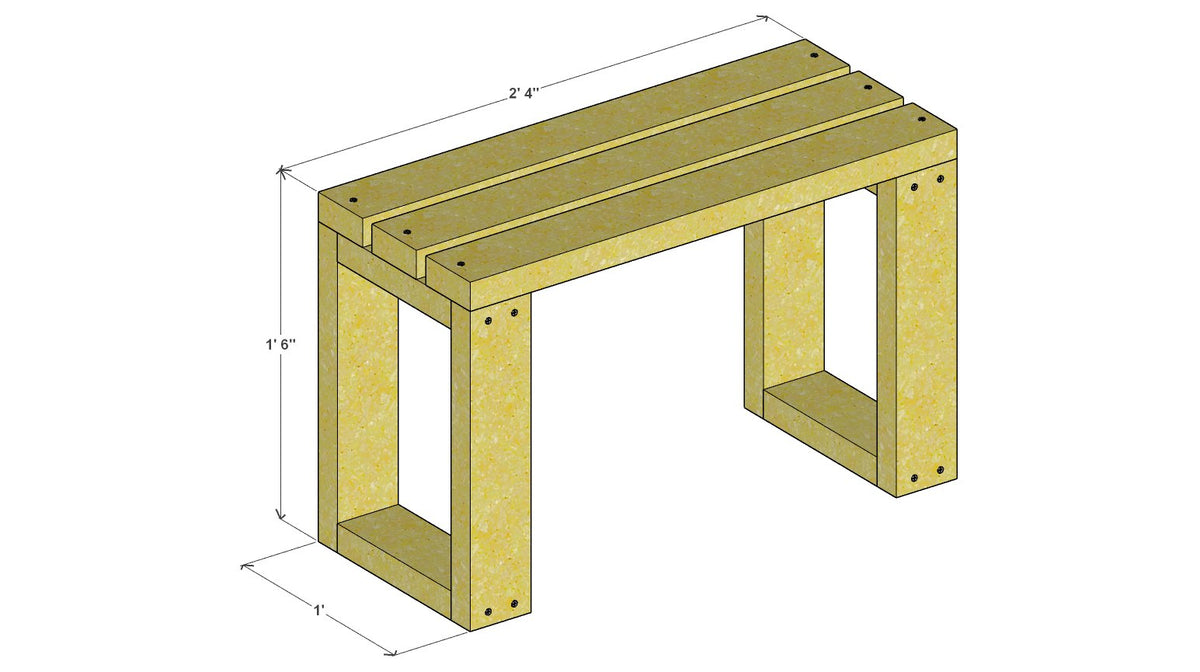 Entryway Bench Plan 28" x 12" x 18" (Style 1) – 3d view drawing