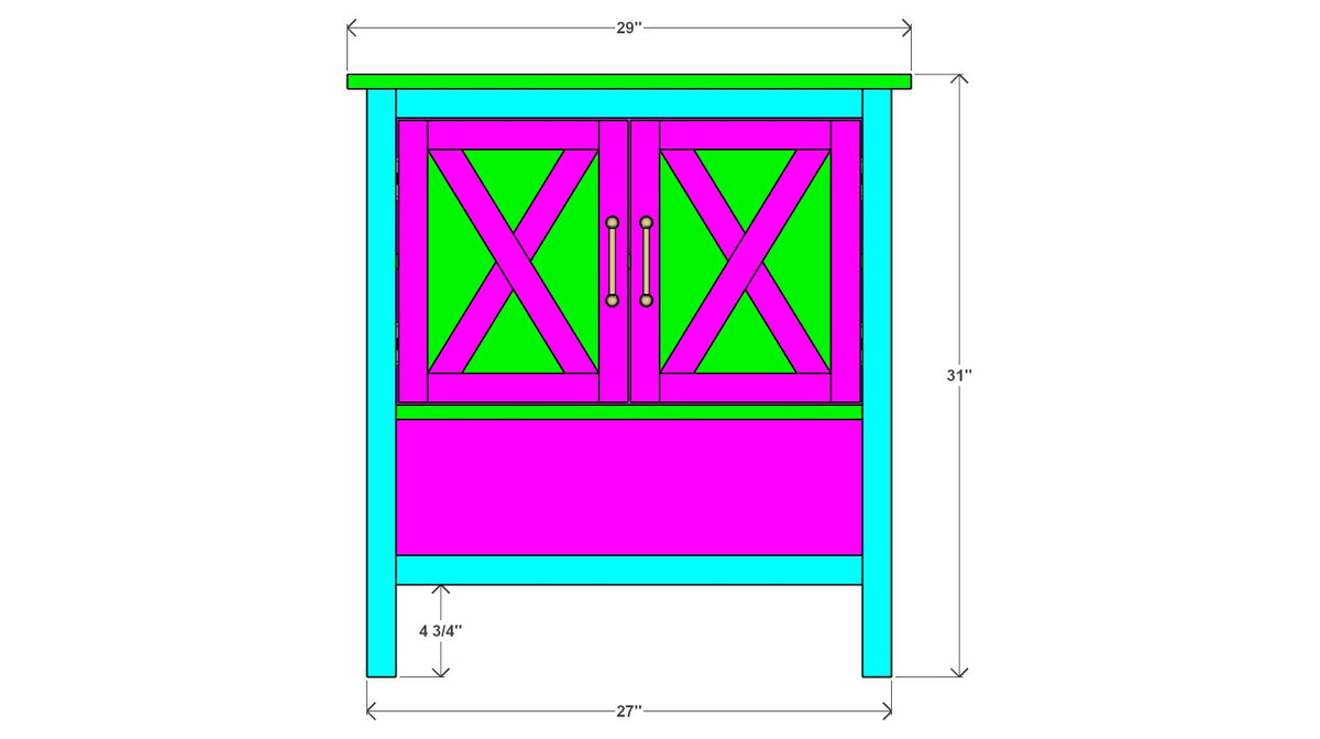 Farmhouse Shoe Cabinet Plan 14" x 29" x 31" – front drawing