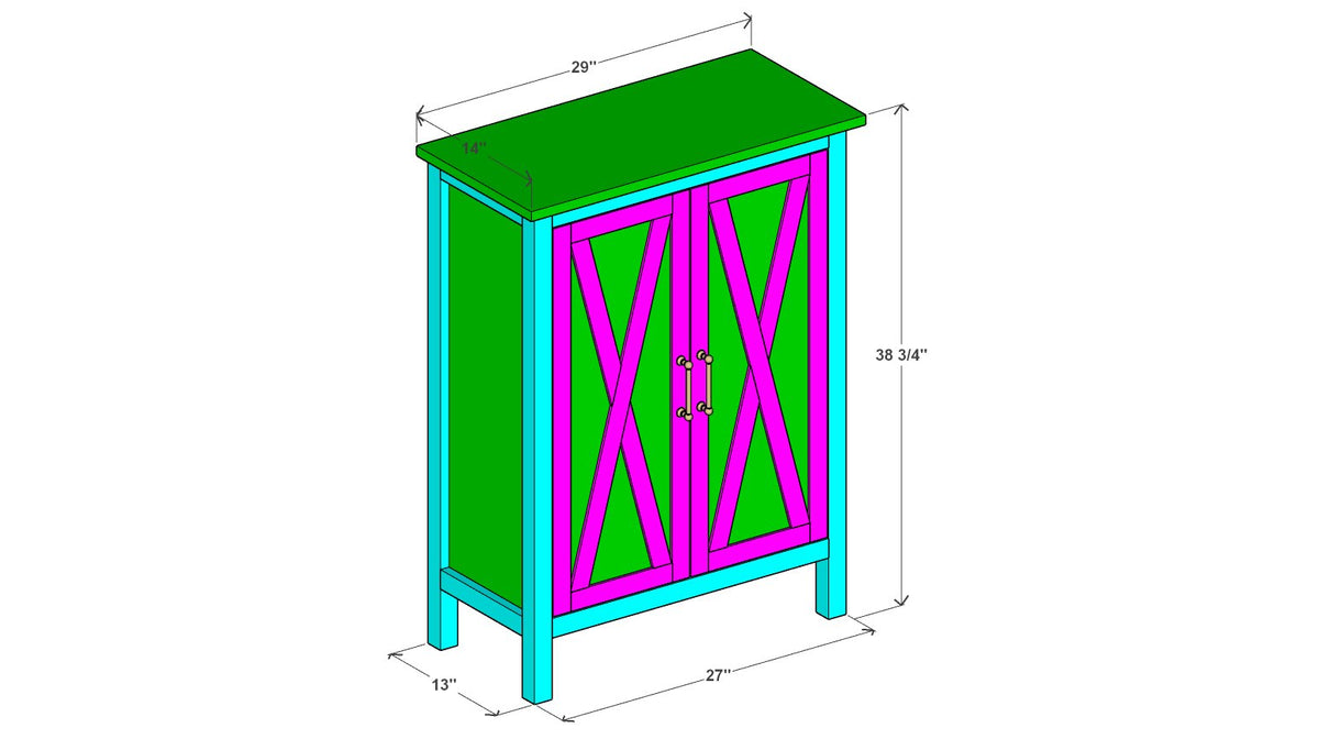 Farmhouse Shoe Cabinet Plan 14" x 29" x 38.75" – 3d view drawing