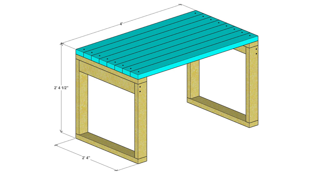 Garden Picnic Table Plan 48" x 28" x 28.5" – 3d view drawing