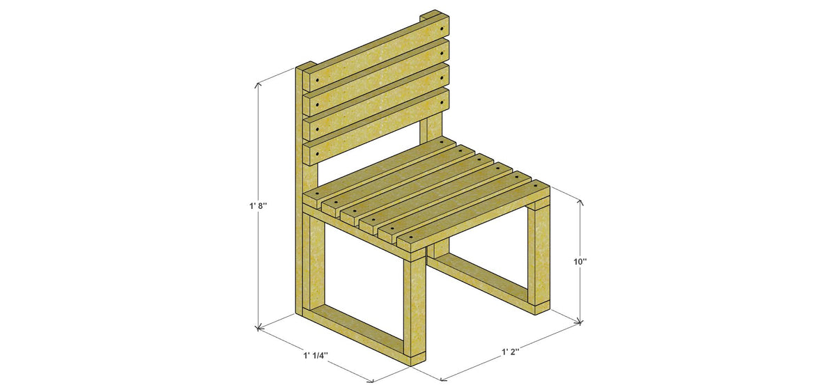 Kids Chair Plan 14" x 12.25" x 20" – 3d view drawing