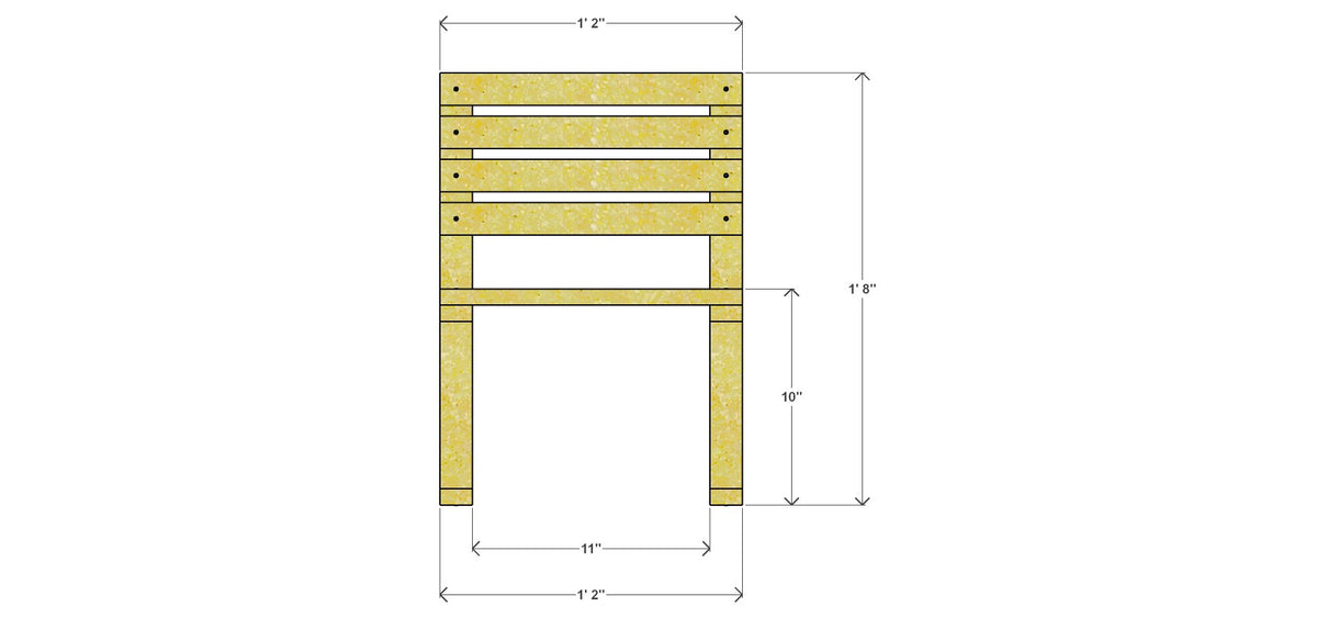Kids Chair Plan 14" x 12.25" x 20" – front drawing