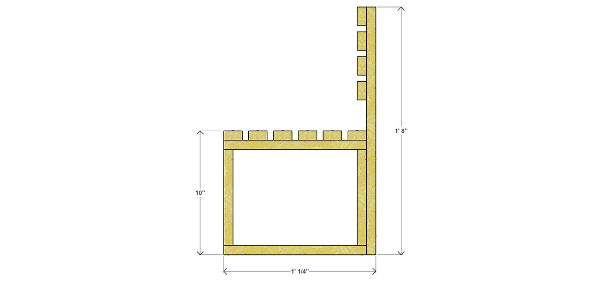 Kids Chair Plan 14" x 12.25" x 20" – side drawing