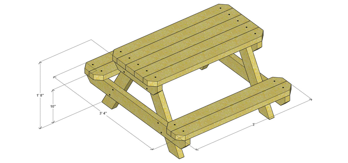 Kids' Picnic Table Plan 40" x 36" x 20" – 3d view drawing