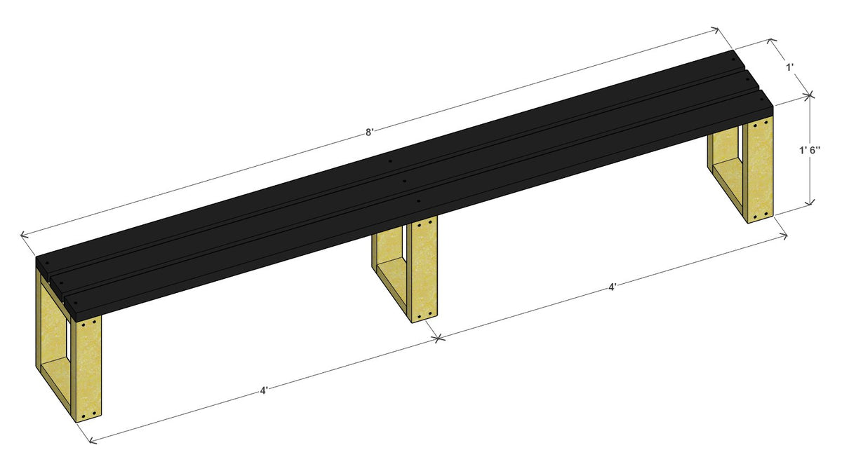 Long Outdoor Garden Bench Plan 96" x 12" x 18" – 3d view drawing