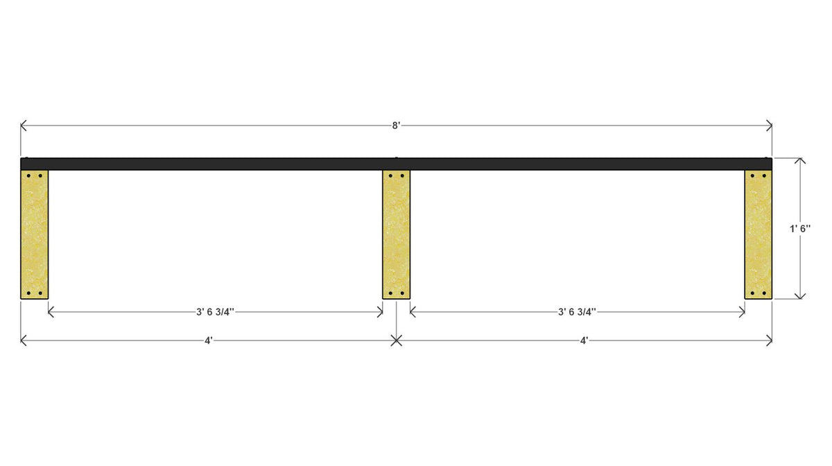 Long Outdoor Garden Bench Plan 96" x 12" x 18" – front drawing