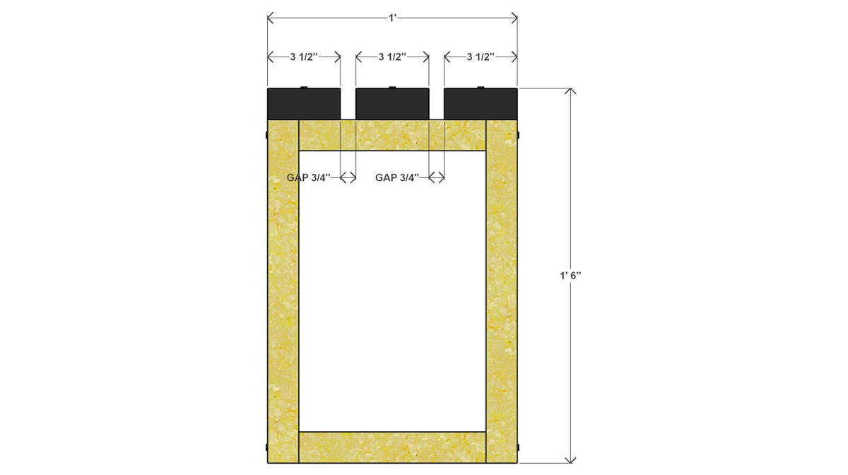Long Outdoor Garden Bench Plan 96" x 12" x 18" – side drawing