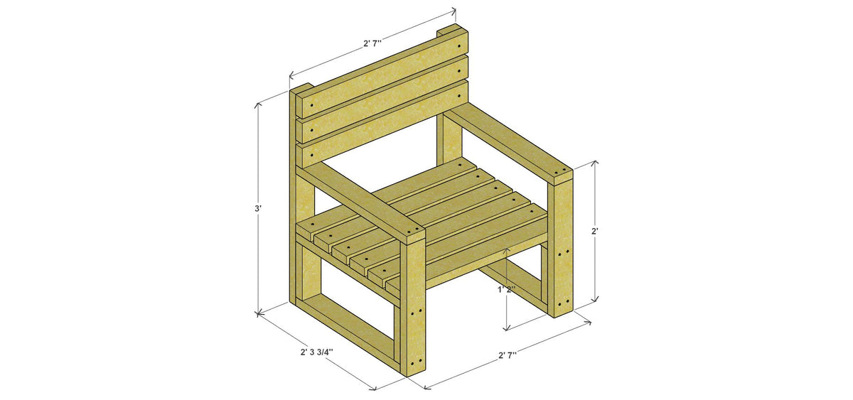 Modern Outdoor Lounge Chair Plan 31" x 27.75" x 36" – 3d view drawing