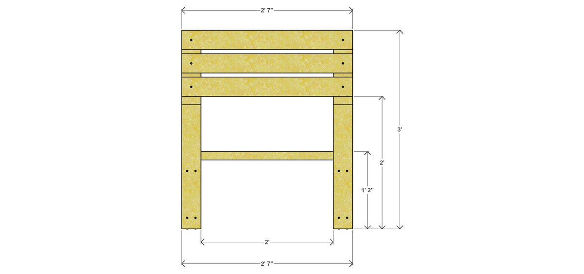 Modern Outdoor Lounge Chair Plan 31" x 27.75" x 36" – front drawing