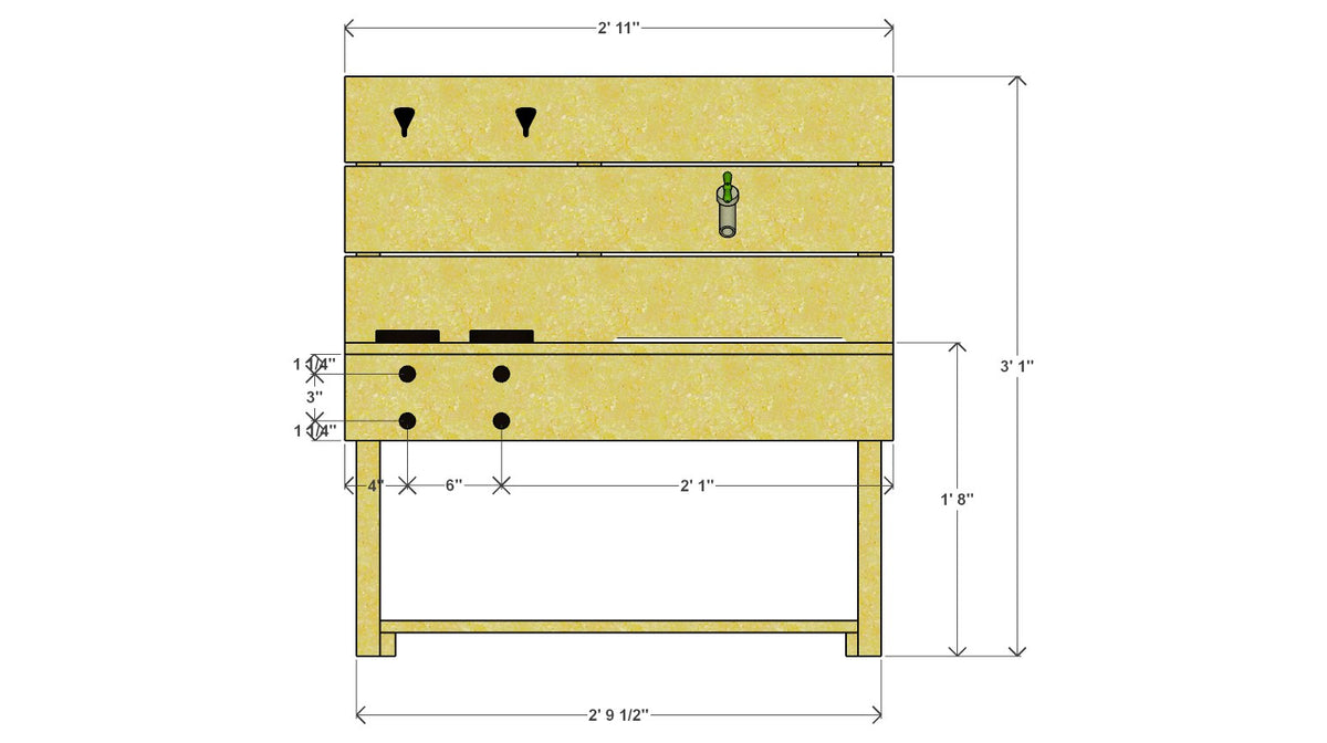 Mud Kitchen Plan with 1 TROFAST Bin 35" x 19.5" x 37" – front view drawing
