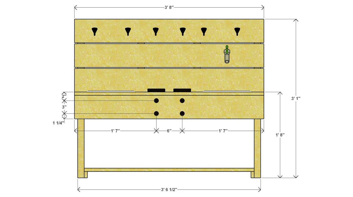 Mud Kitchen Plan with 2 TROFAST Bins 44" x 19.5" x 37" – front drawing