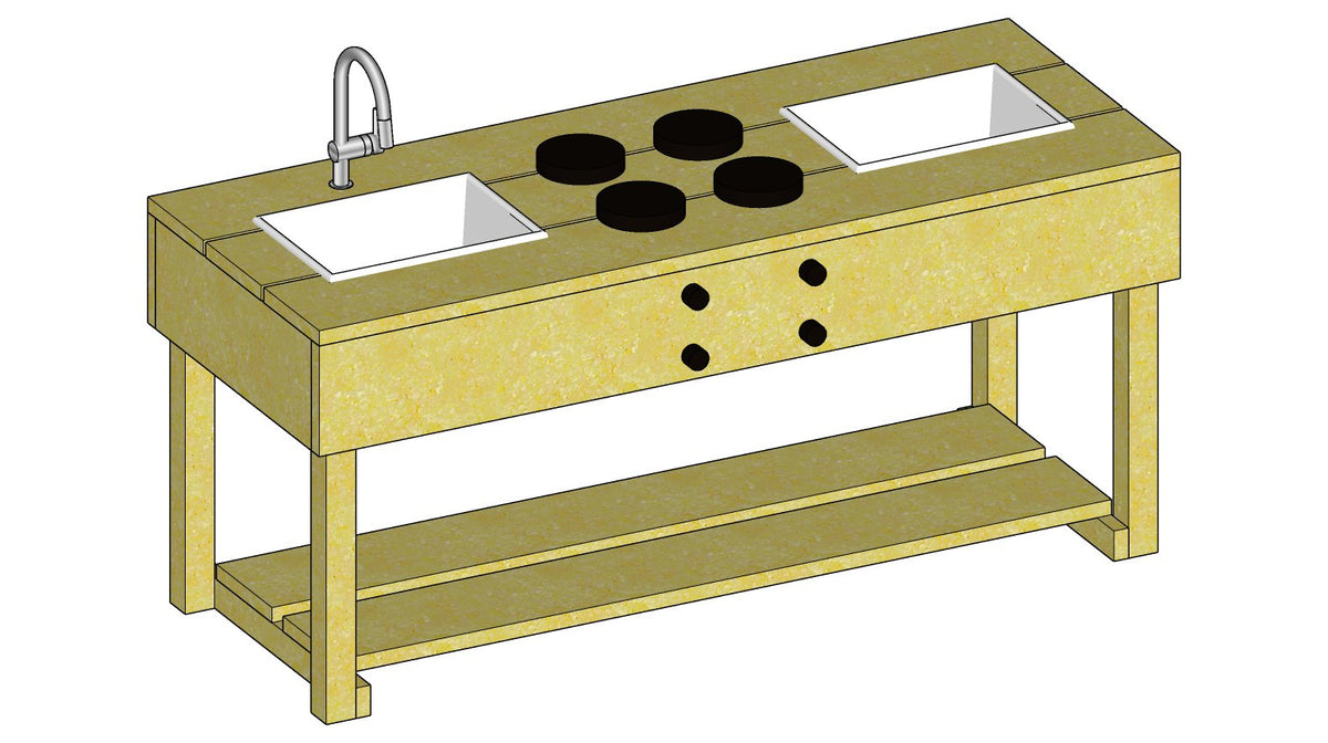 Mud Kitchen Plan with 2 TROFAST Bins (No Backsplash) 44" x 17" x 20" – 3d model drawing