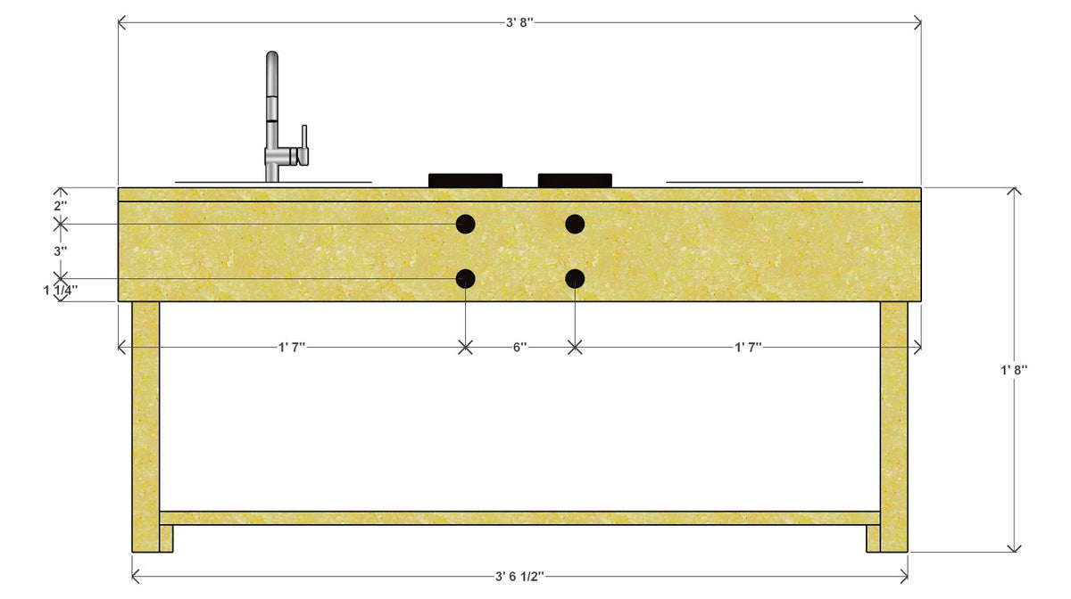 Mud Kitchen Plan with 2 TROFAST Bins (No Backsplash) 44" x 17" x 20" – front drawing