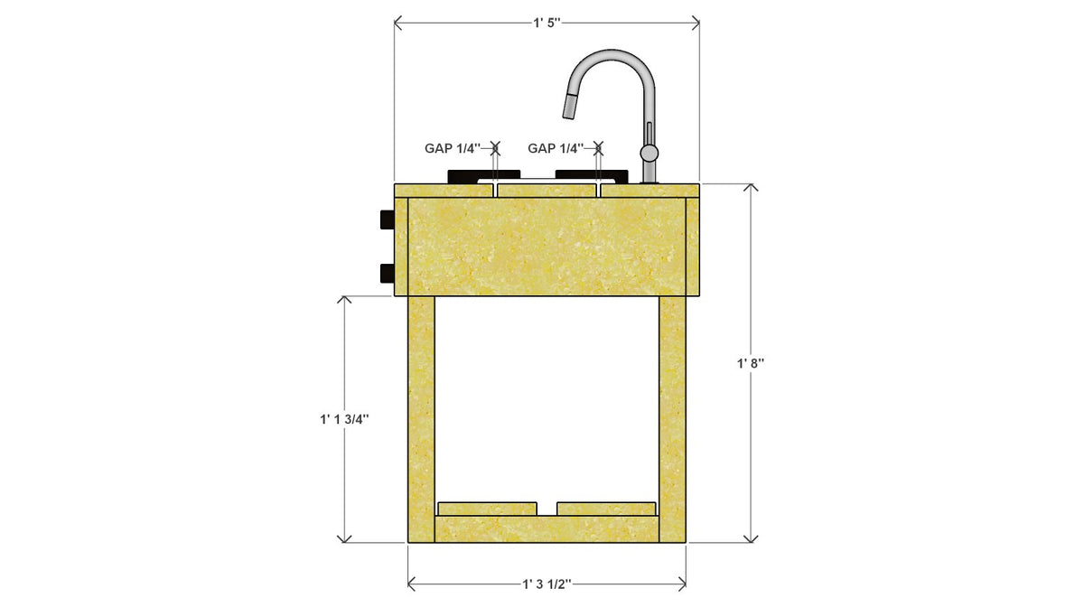 Mud Kitchen Plan with 2 TROFAST Bins (No Backsplash) 44" x 17" x 20" – side drawing