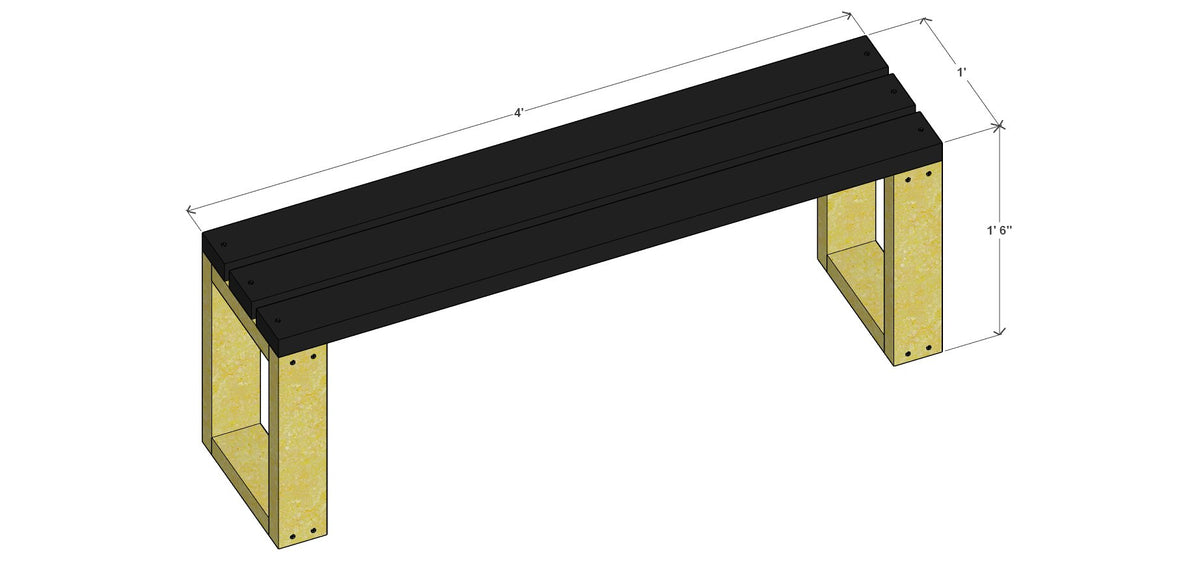 Outdoor Garden Bench Plan 48" x 12" x 18" – 3d view drawing