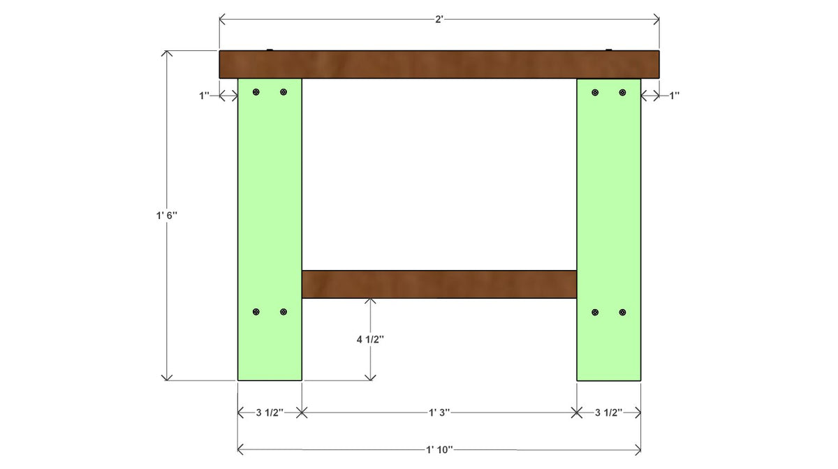 Outdoor Side Table Plan 24" x 14" x 18" – front drawing