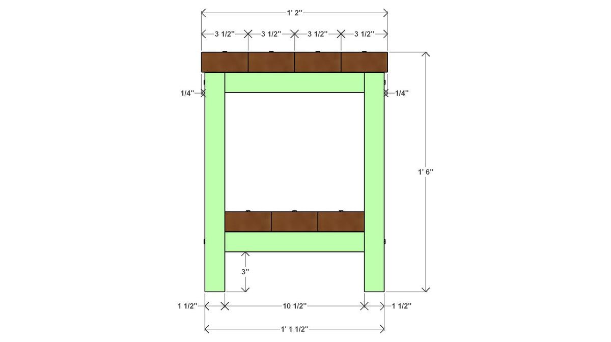 Outdoor Side Table Plan 24" x 14" x 18" – side drawing