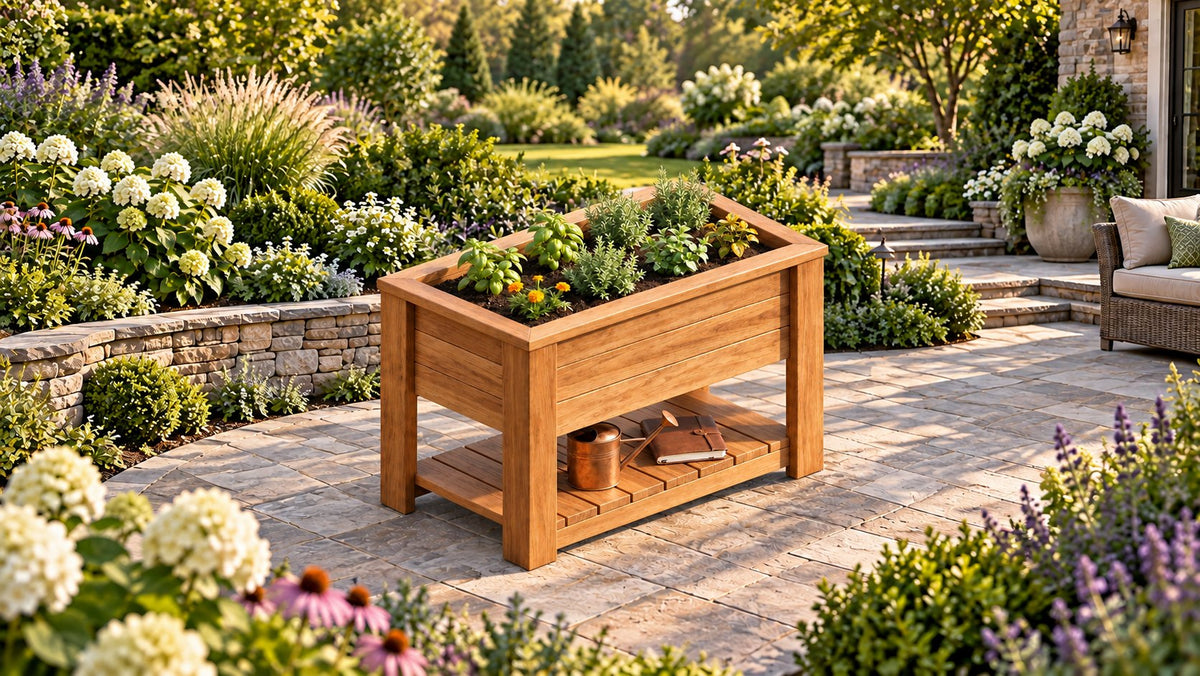 Raised Garden Bed with Lower Shelf 52" x 31" x 37.5" – rendering