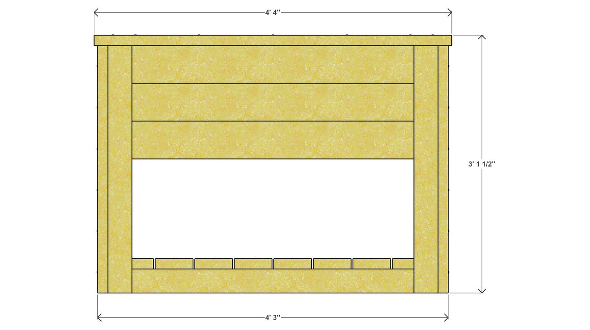 Raised Garden Bed with Lower Shelf Plan 52" x 31" x 37.5" – front drawing