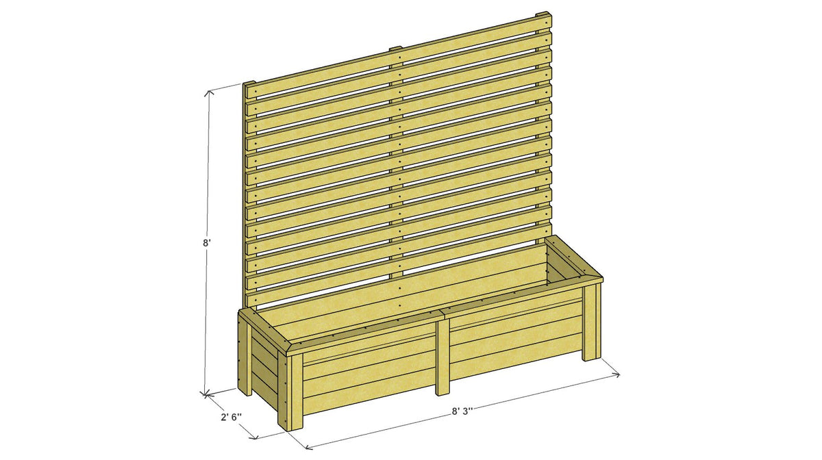 Raised Garden Bed with Privacy Screen Plan 100" x 30.5" x 96" – 3d view drawing