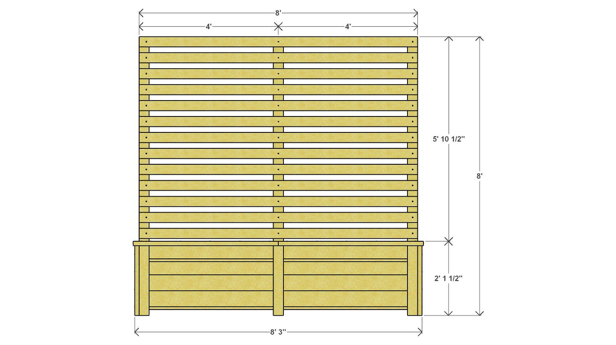 Raised Garden Bed with Privacy Screen Plan 100" x 30.5" x 96" – front drawing