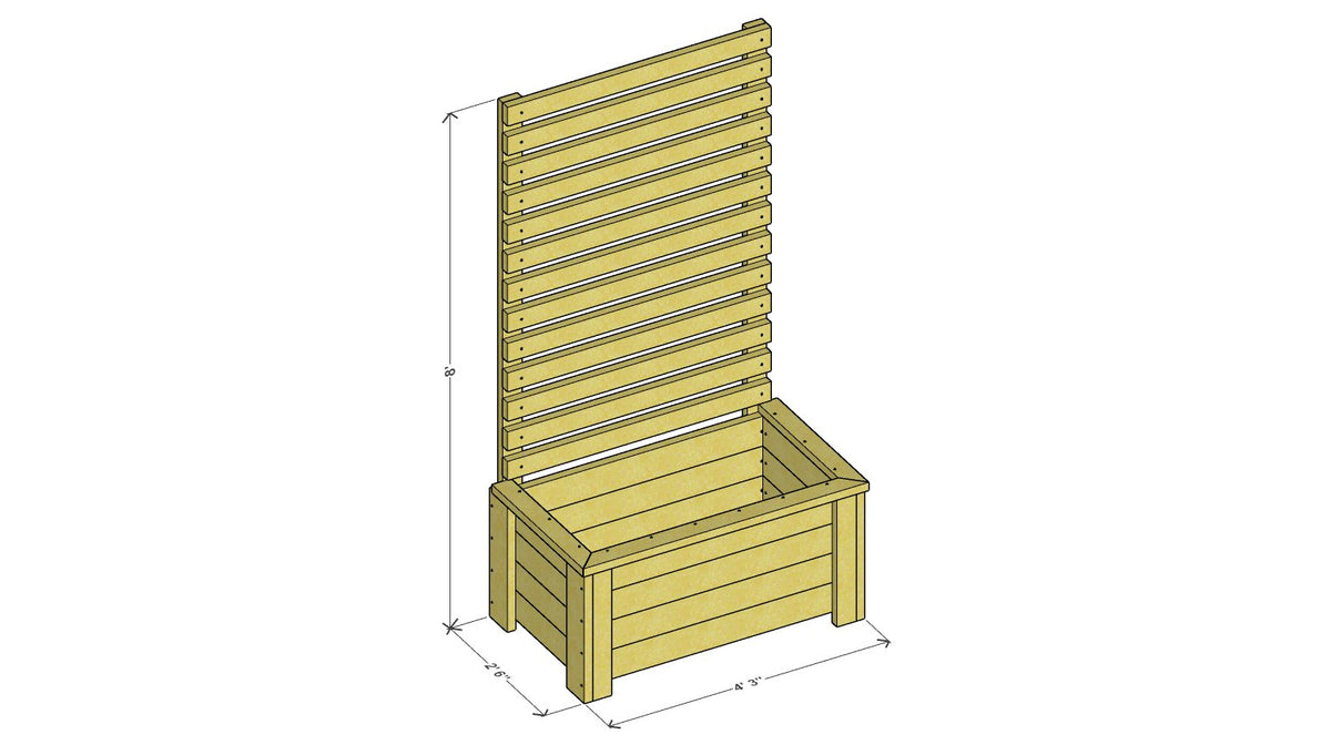 Raised Garden Bed with Privacy Screen Plan 52" x 30.5" x 96" – 3d view drawing